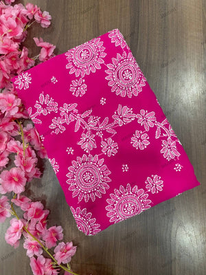 Fine Georgette Designer Saree with Sunflower Chikankari Motifs & Blouse Piece