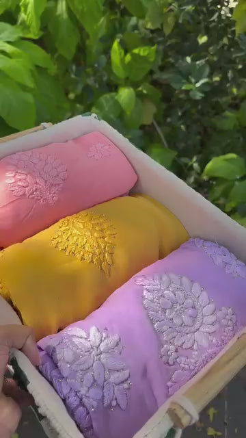 Viscose dyeable 3d work kurti set