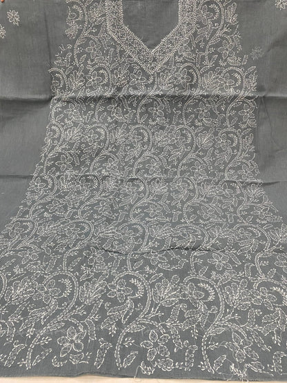 Pure Cotton 3 Pc Unstitched Suit with Front Jaal Chikankari & Cotton Dupatta