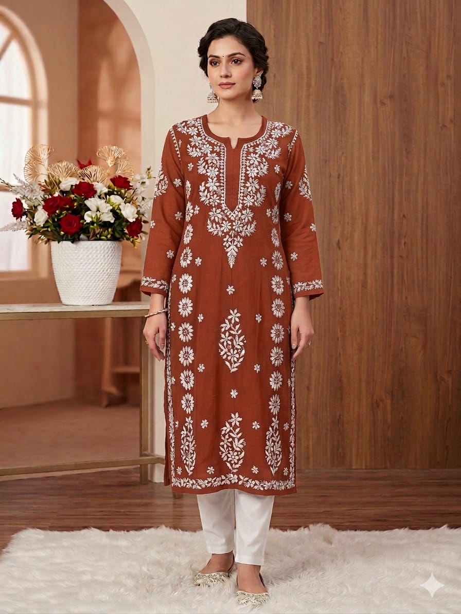 Lucknowi Chikankari Beautiful Heavy Work Modal Kurti
