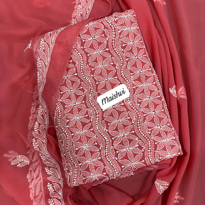 Georgette 3 Pc Chikankari Suit – Kurta Dupatta Bottom Set with Intricate Handwork