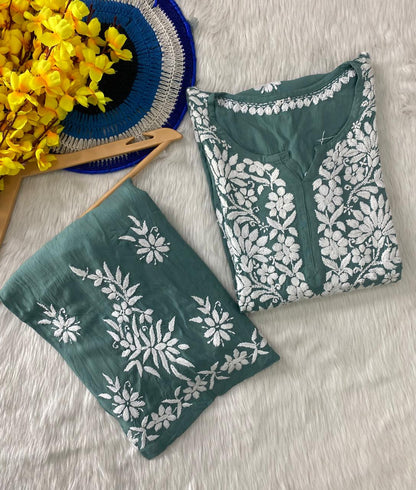 Reyon Cotton Chikankari Kurti with Palazzo Set – Fine Embroidery Work