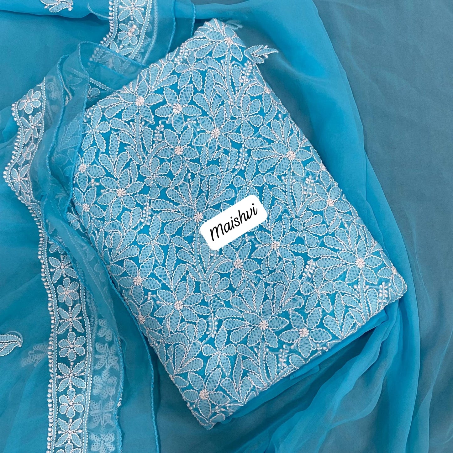 Georgette 3 Pc Chikankari Suit – Kurta Dupatta Bottom Set with Intricate Handwork