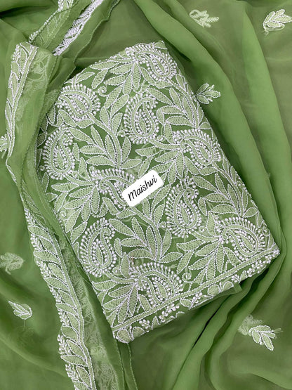 Georgette 3 Pc Chikankari Suit – Kurta Dupatta Bottom Set with Intricate Handwork