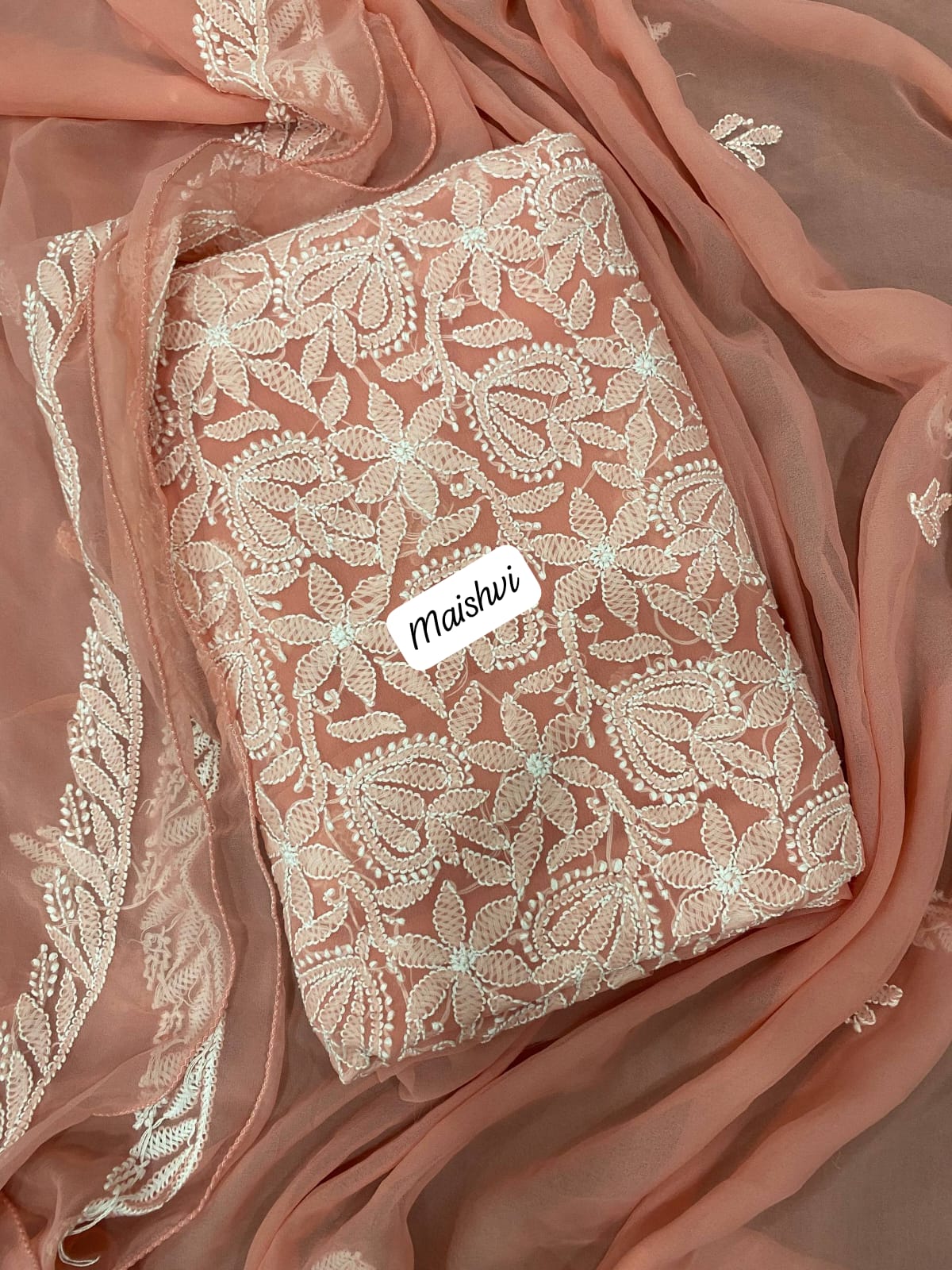 Georgette 3 Pc Chikankari Suit – Kurta Dupatta Bottom Set with Intricate Handwork