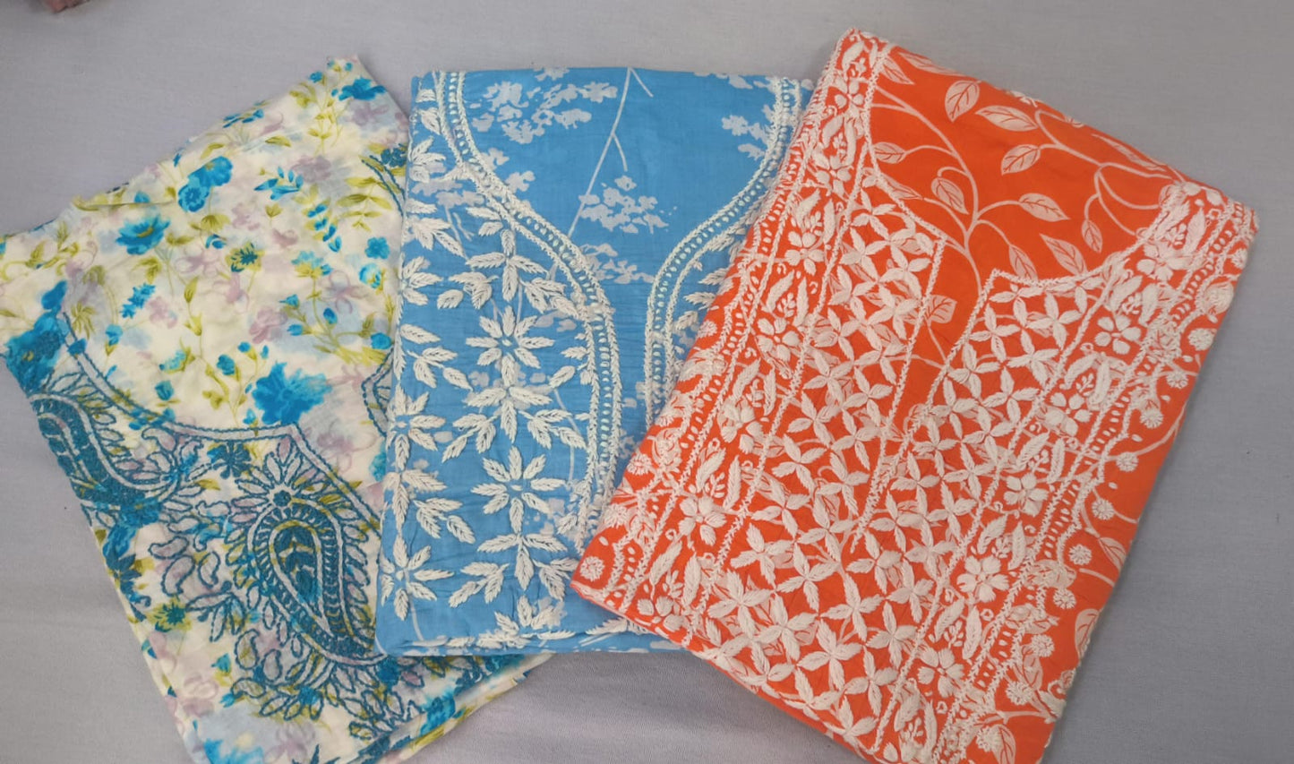 Beautiful Pure Printed Mul Mul Cotton with Fine Chikankari Work