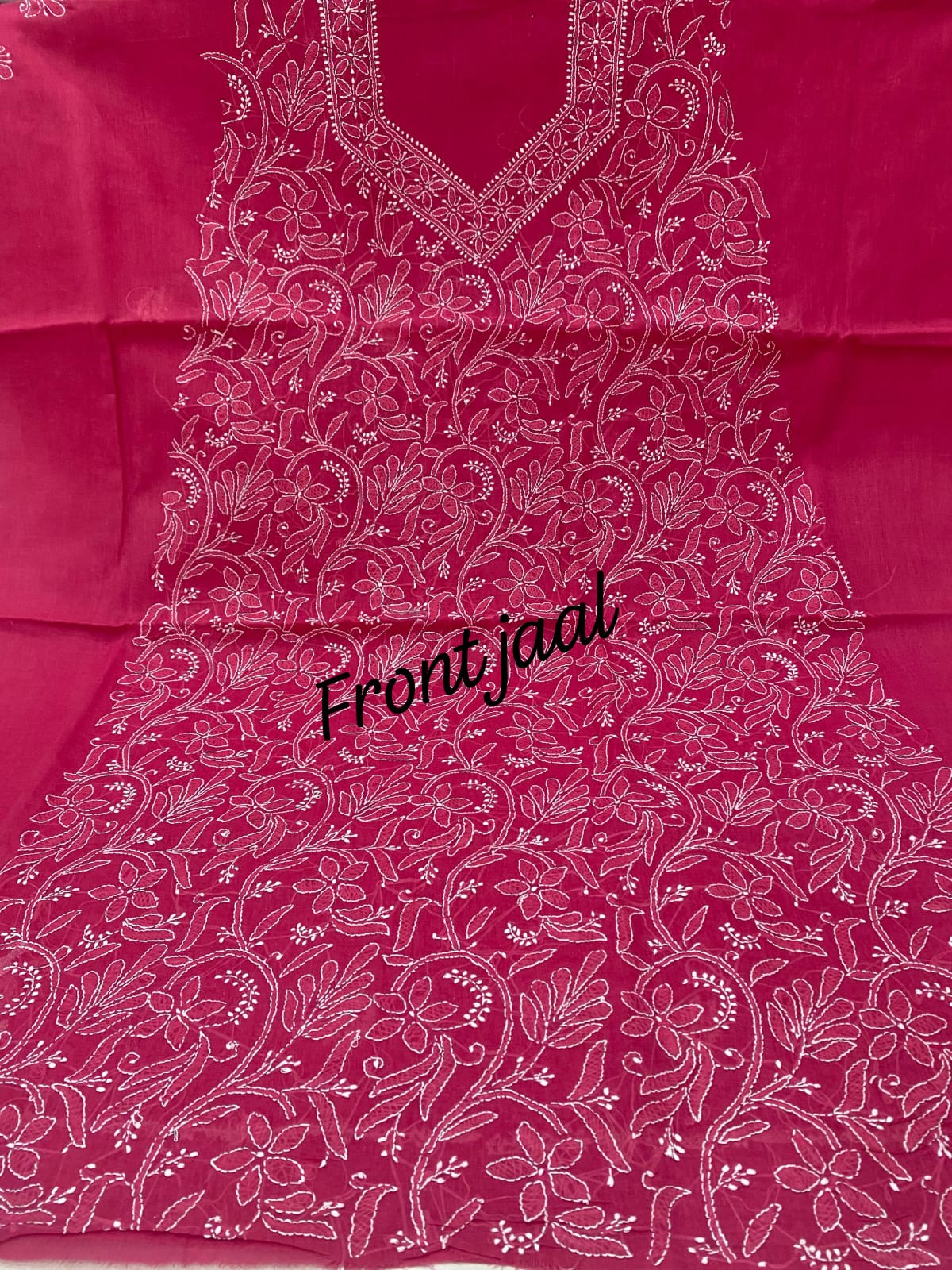Pure Cotton 3 Pc Unstitched Suit with Front Jaal Chikankari & Cotton Dupatta