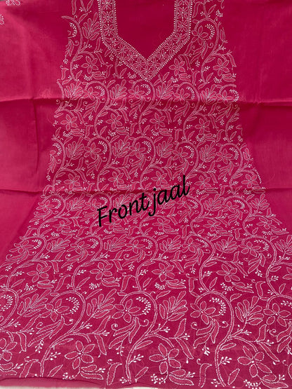 Pure Cotton 3 Pc Unstitched Suit with Front Jaal Chikankari & Cotton Dupatta
