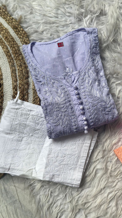 Lucknowi Chikankari Dobby Dyeable Cotton Kurti – Soft Pastel Summer Essential