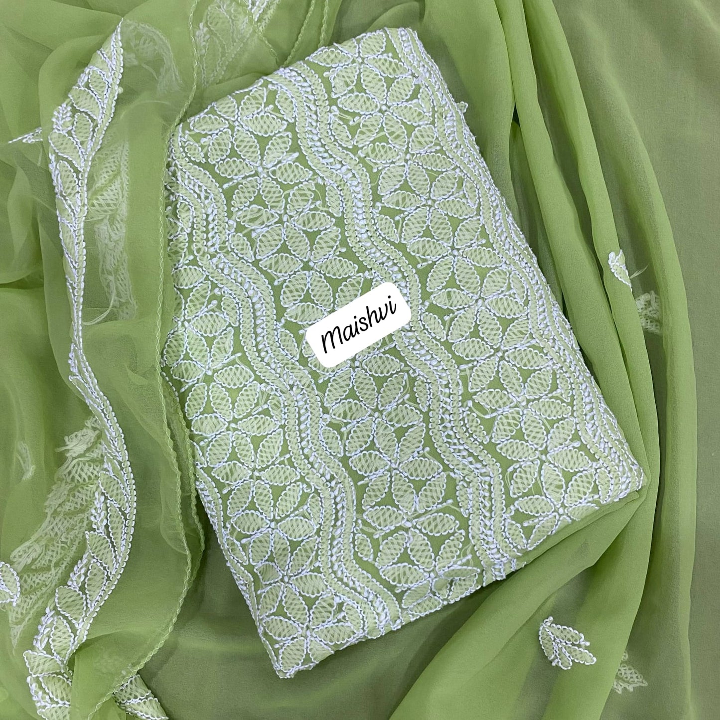 Georgette 3 Pc Chikankari Suit – Kurta Dupatta Bottom Set with Intricate Handwork