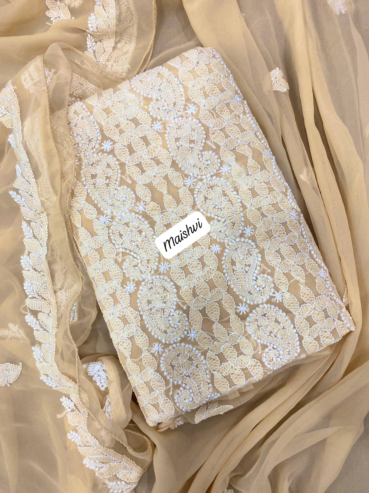 Georgette 3 Pc Chikankari Suit – Kurta Dupatta Bottom Set with Intricate Handwork