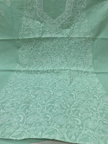 Pure Cotton 3 Pc Unstitched Suit with Front Jaal Chikankari & Cotton Dupatta