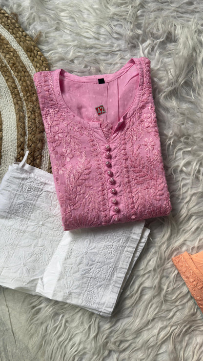 Lucknowi Chikankari Dobby Dyeable Cotton Kurti – Soft Pastel Summer Essential