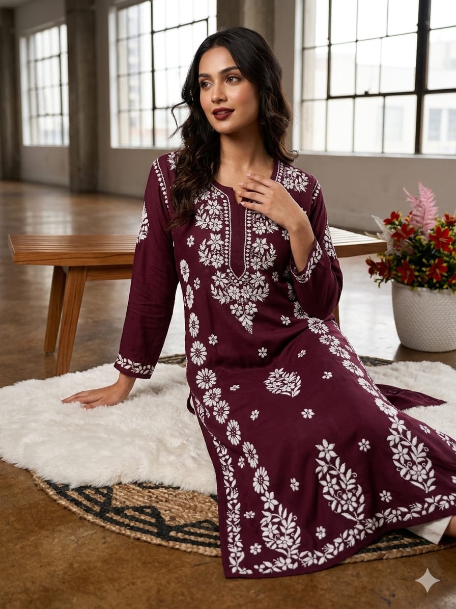 Lucknowi Chikankari Beautiful Heavy Work Modal Kurti