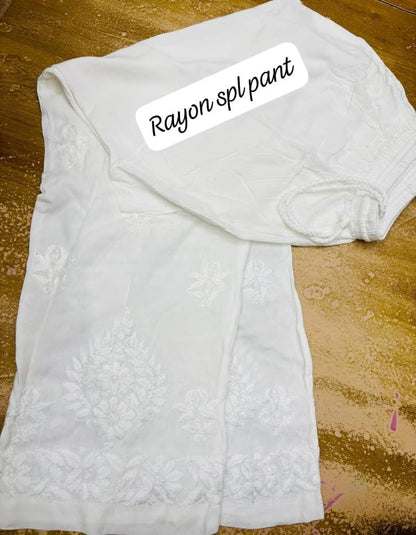 White Chikankari Bottoms for Women Plus Size Ethnic Pants