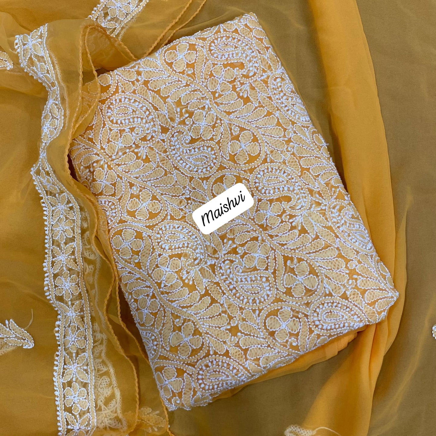 Georgette 3 Pc Chikankari Suit – Kurta Dupatta Bottom Set with Intricate Handwork