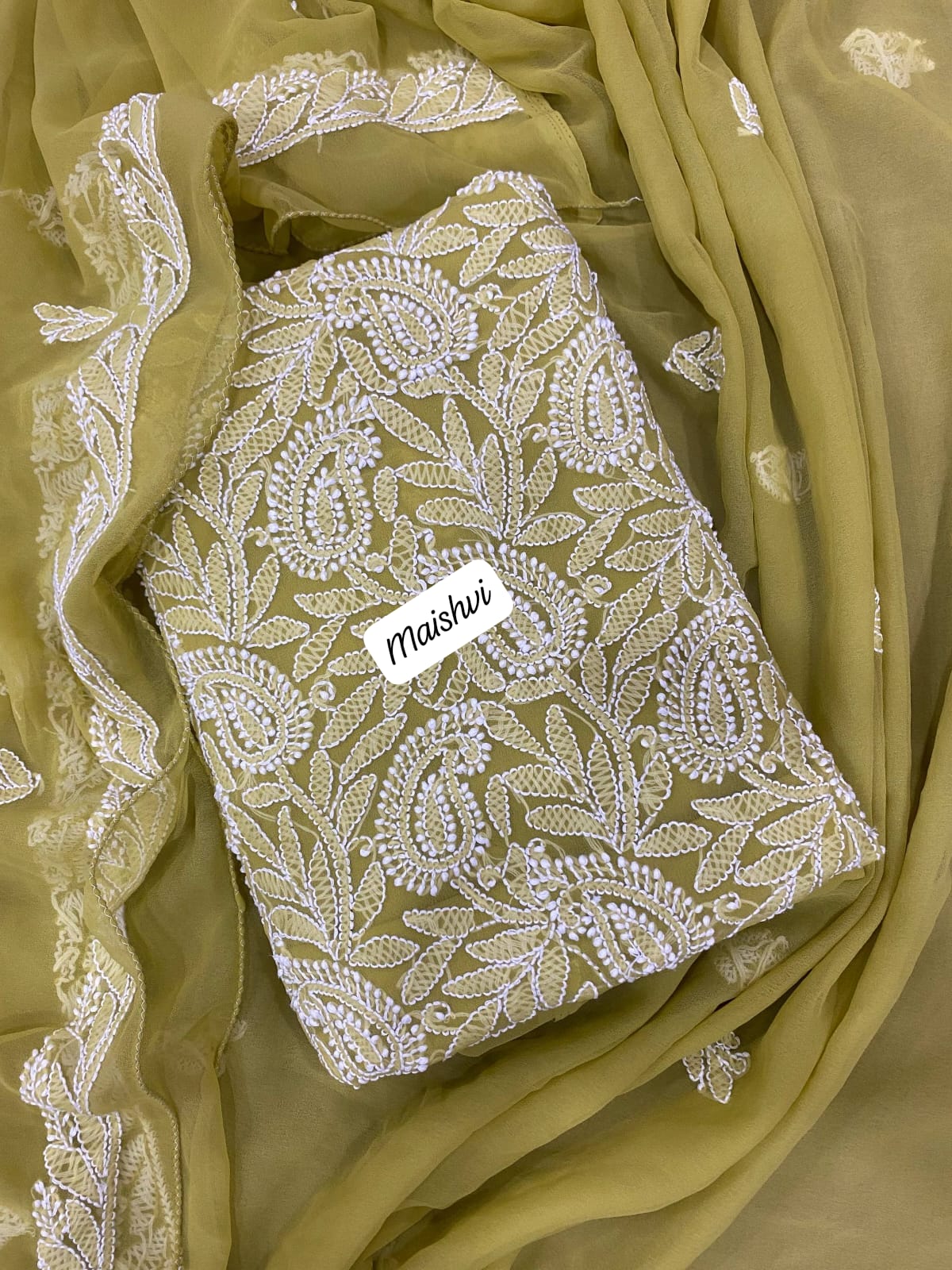 Georgette 3 Pc Chikankari Suit – Kurta Dupatta Bottom Set with Intricate Handwork