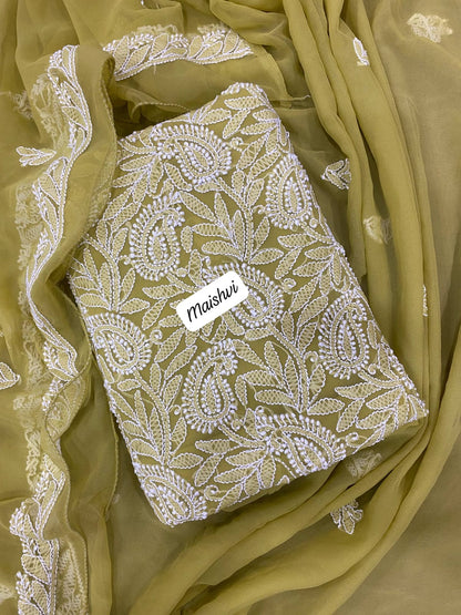 Georgette 3 Pc Chikankari Suit – Kurta Dupatta Bottom Set with Intricate Handwork