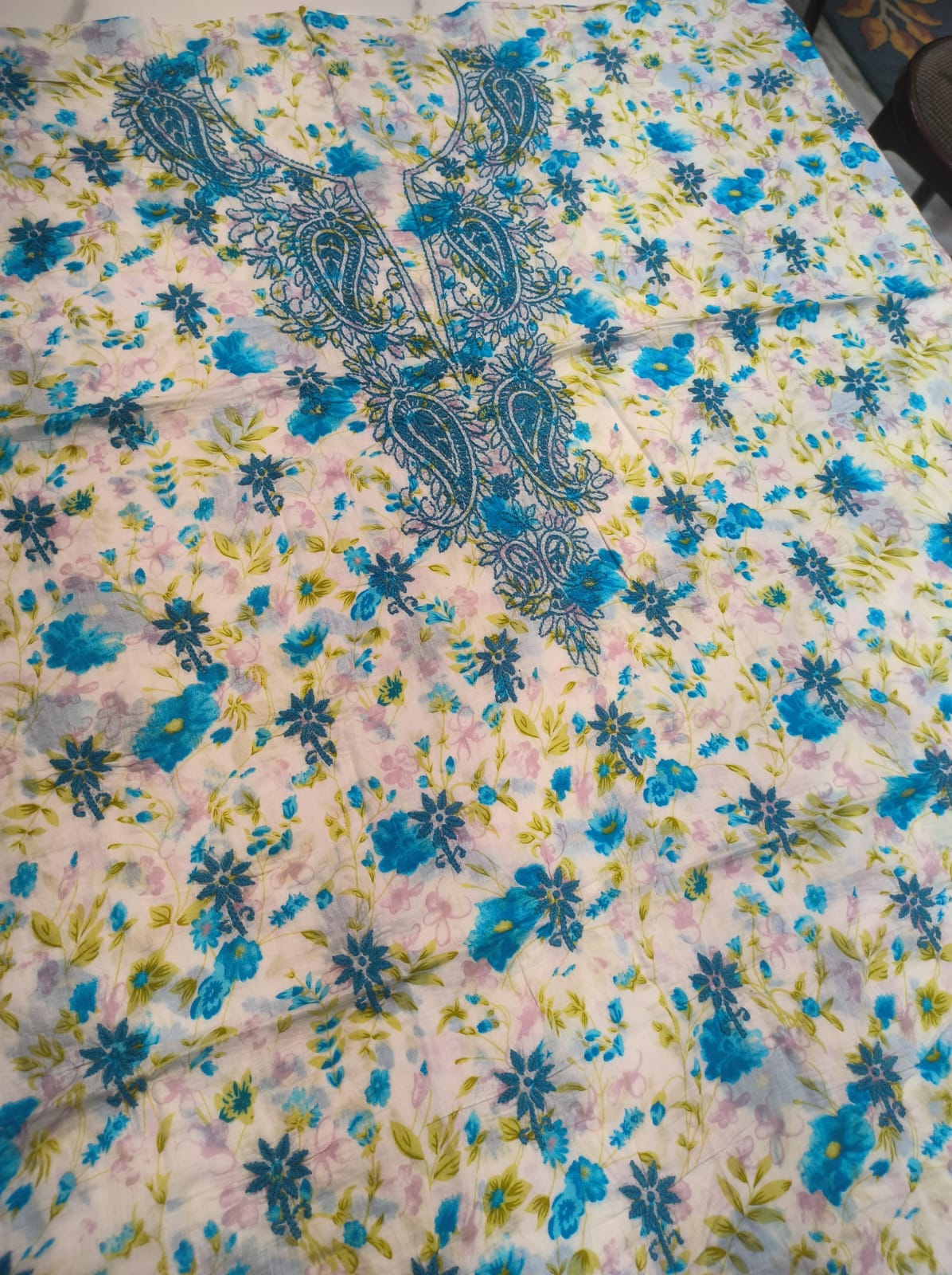 Beautiful Pure Printed Mul Mul Cotton with Fine Chikankari Work
