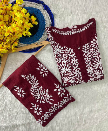 Reyon Cotton Chikankari Kurti with Palazzo Set – Fine Embroidery Work