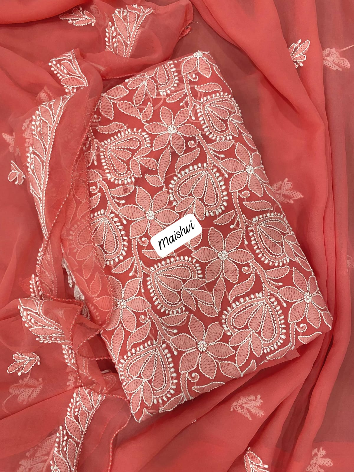 Georgette 3 Pc Chikankari Suit – Kurta Dupatta Bottom Set with Intricate Handwork