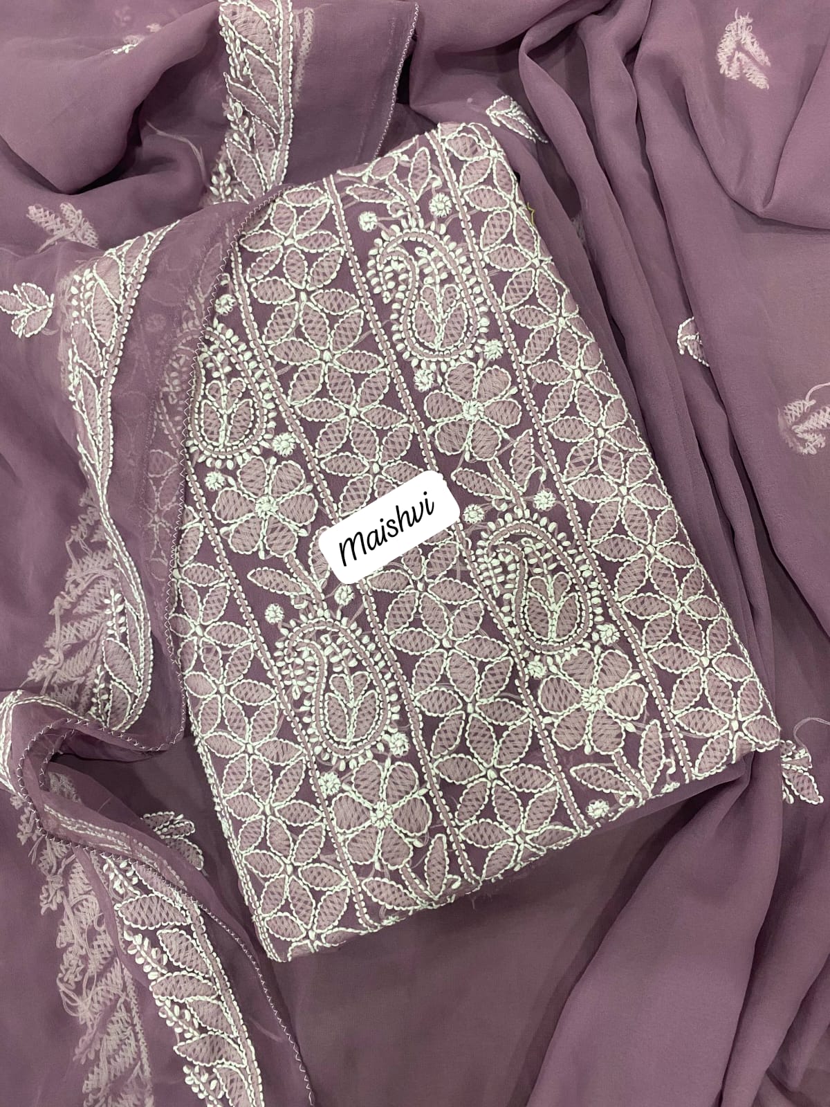 Georgette 3 Pc Chikankari Suit – Kurta Dupatta Bottom Set with Intricate Handwork