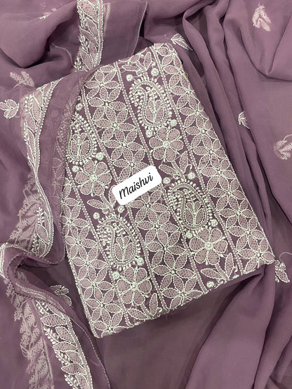 Georgette 3 Pc Chikankari Suit – Kurta Dupatta Bottom Set with Intricate Handwork