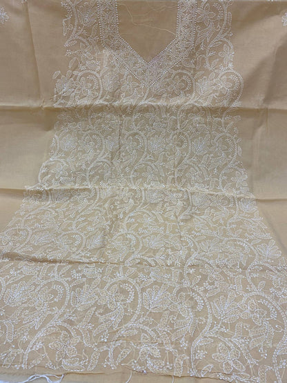 Pure Cotton 3 Pc Unstitched Suit with Front Jaal Chikankari & Cotton Dupatta