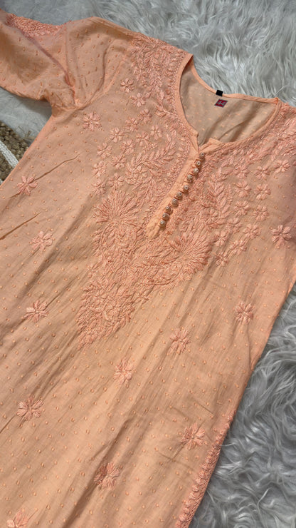Lucknowi Chikankari Dobby Dyeable Cotton Kurti – Soft Pastel Summer Essential