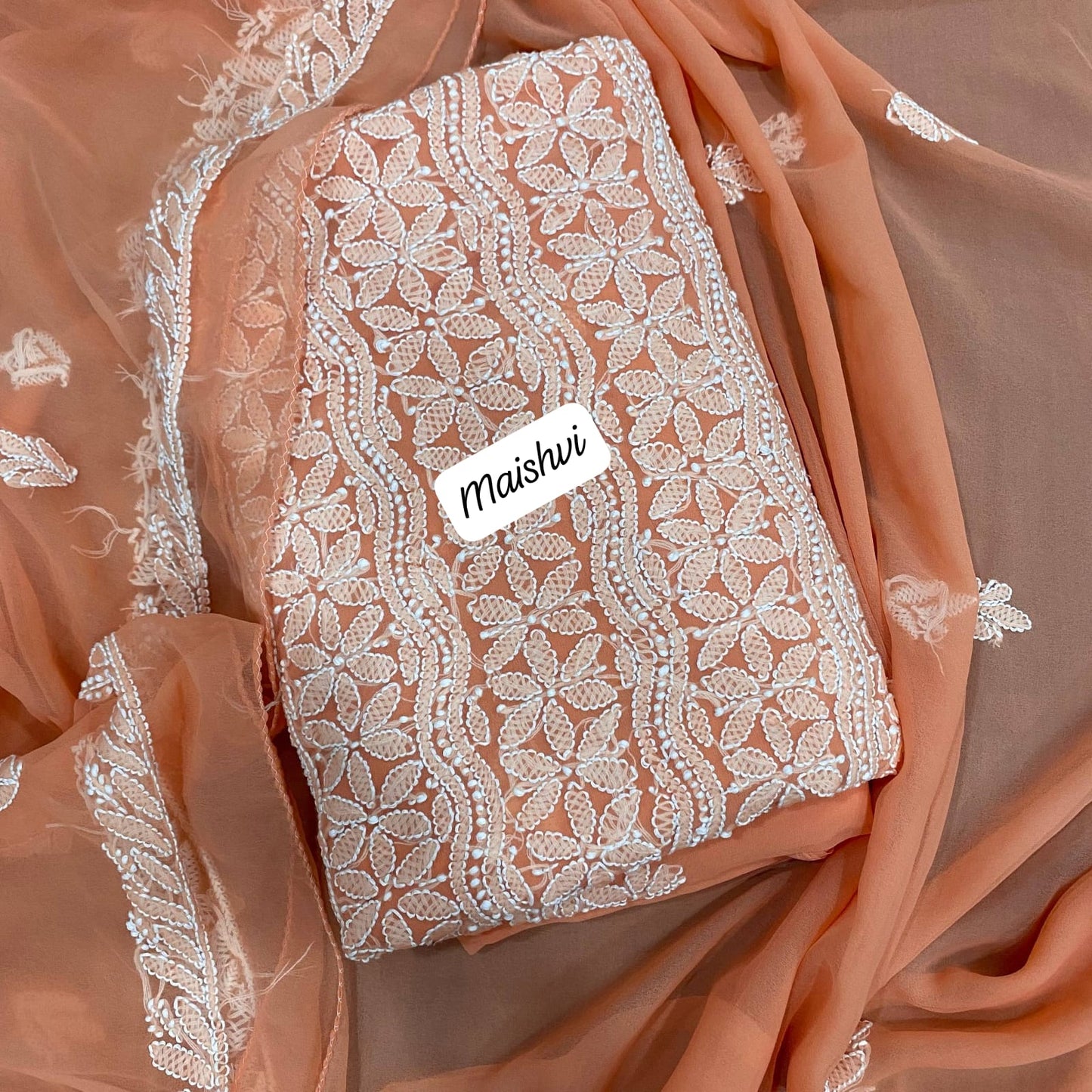 Georgette 3 Pc Chikankari Suit – Kurta Dupatta Bottom Set with Intricate Handwork