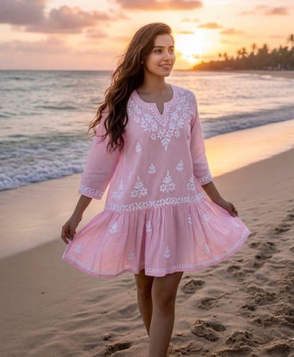 Breeze Chikankari Short Tunic – Handcrafted Mul Cotton Top for Everyday Elegance
