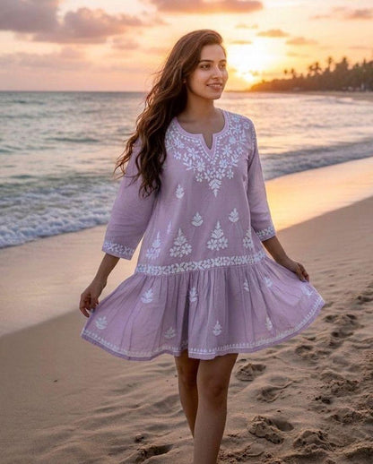 Breeze Chikankari Short Tunic – Handcrafted Mul Cotton Top for Everyday Elegance