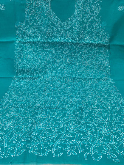 Pure Cotton 3 Pc Unstitched Suit with Front Jaal Chikankari & Cotton Dupatta
