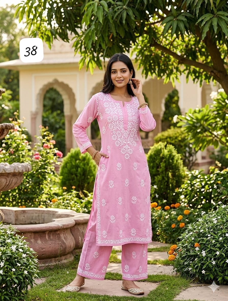 Premium Heavy Reyon Cotton Chikankari Kurti & Palazzo Set – Fine Heavy Embroidery Work