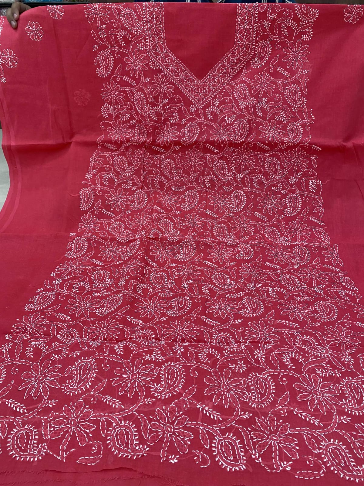 Pure Cotton 3 Pc Unstitched Suit with Front Jaal Chikankari & Cotton Dupatta