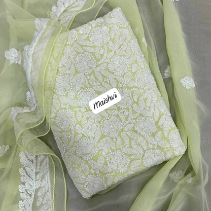 Georgette 3 Pc Chikankari Suit – Kurta Dupatta Bottom Set with Intricate Handwork