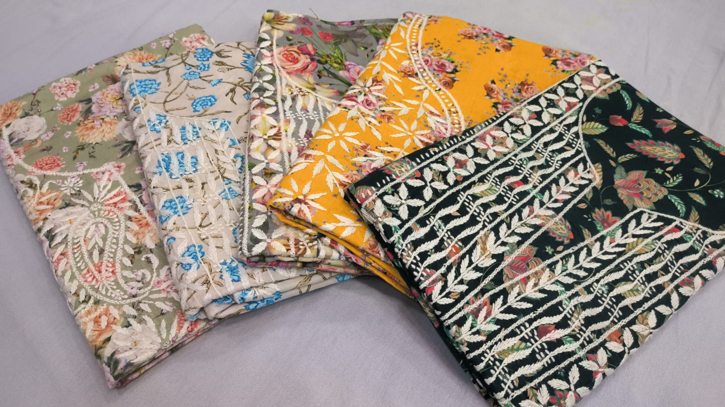 Beautiful Pure Printed Mul Mul Cotton with Fine Chikankari Work