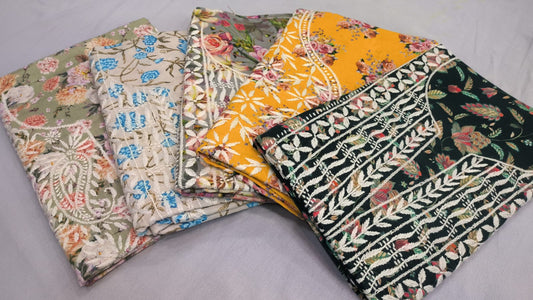 Beautiful Pure Printed Mul Mul Cotton with Fine Chikankari Work