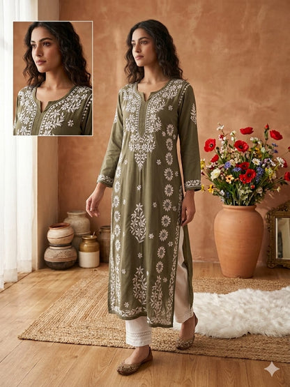 Lucknowi Chikankari Beautiful Heavy Work Modal Kurti