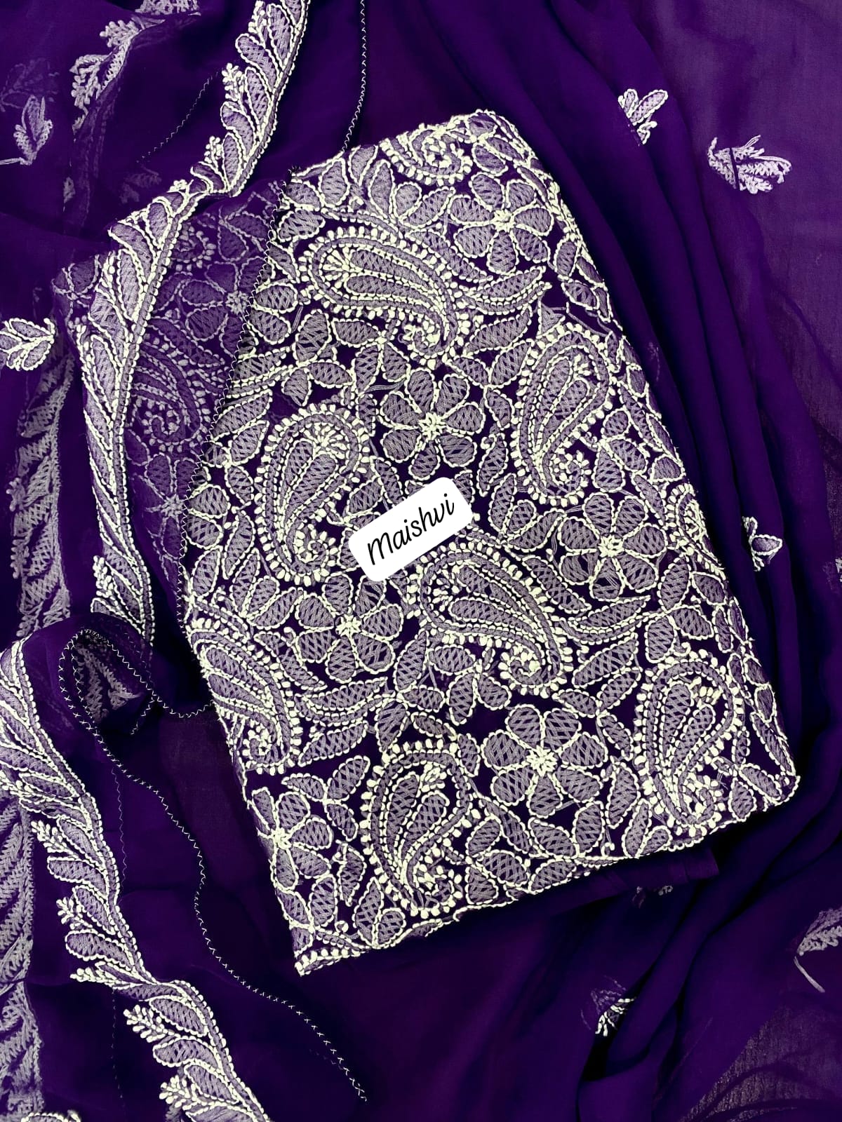 Georgette 3 Pc Chikankari Suit – Kurta Dupatta Bottom Set with Intricate Handwork