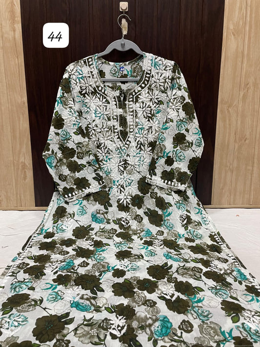 Pure Mul Print Kurti with Hand Embroidery Work