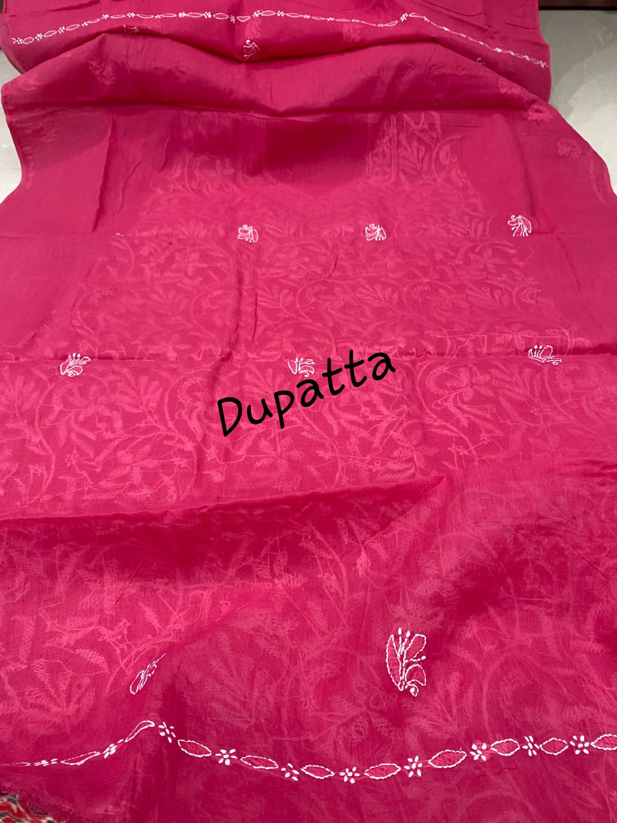 Pure Cotton 3 Pc Unstitched Suit with Front Jaal Chikankari & Cotton Dupatta