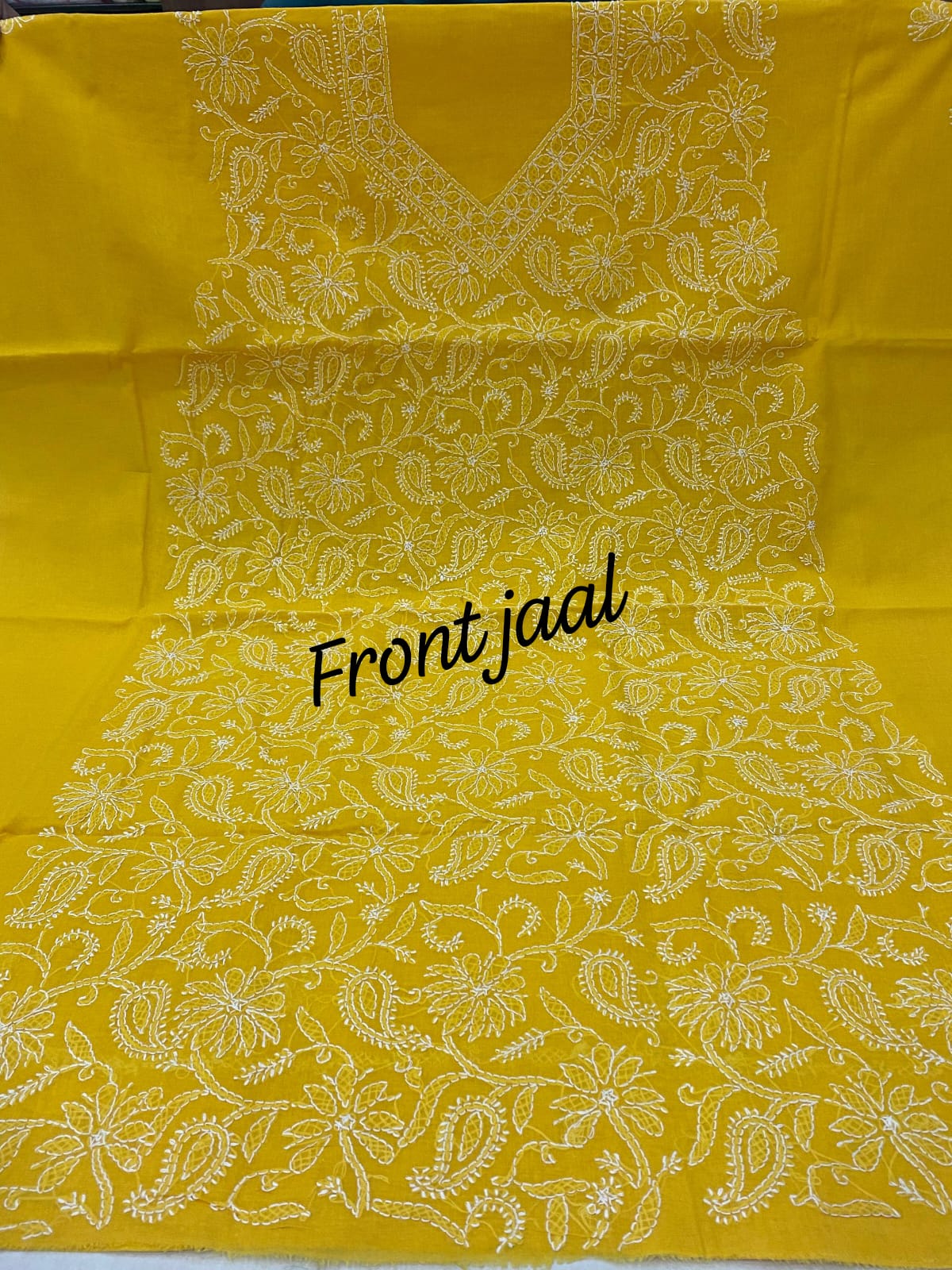 Pure Cotton 3 Pc Unstitched Suit with Front Jaal Chikankari & Cotton Dupatta