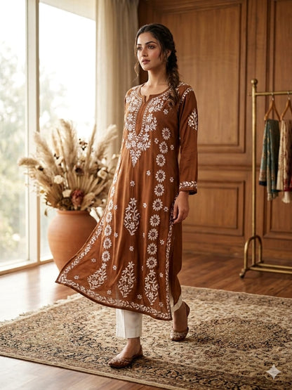 Lucknowi Chikankari Beautiful Heavy Work Modal Kurti