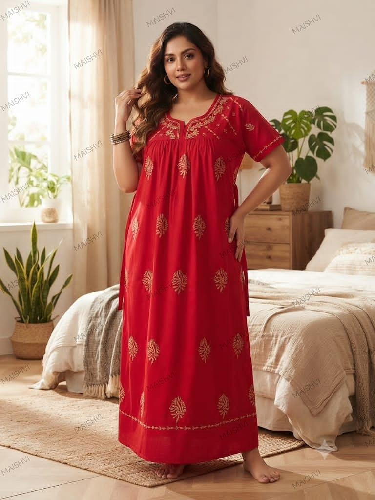 Plus Size Non-Transparent Cotton Nighty for Women | Comfortable Big Size Sleepwear