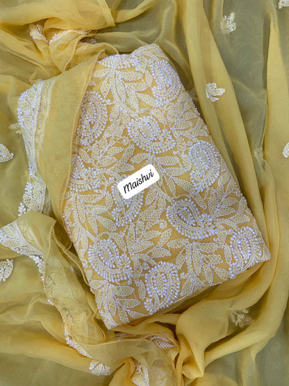 Georgette 3 Pc Chikankari Suit – Kurta Dupatta Bottom Set with Intricate Handwork