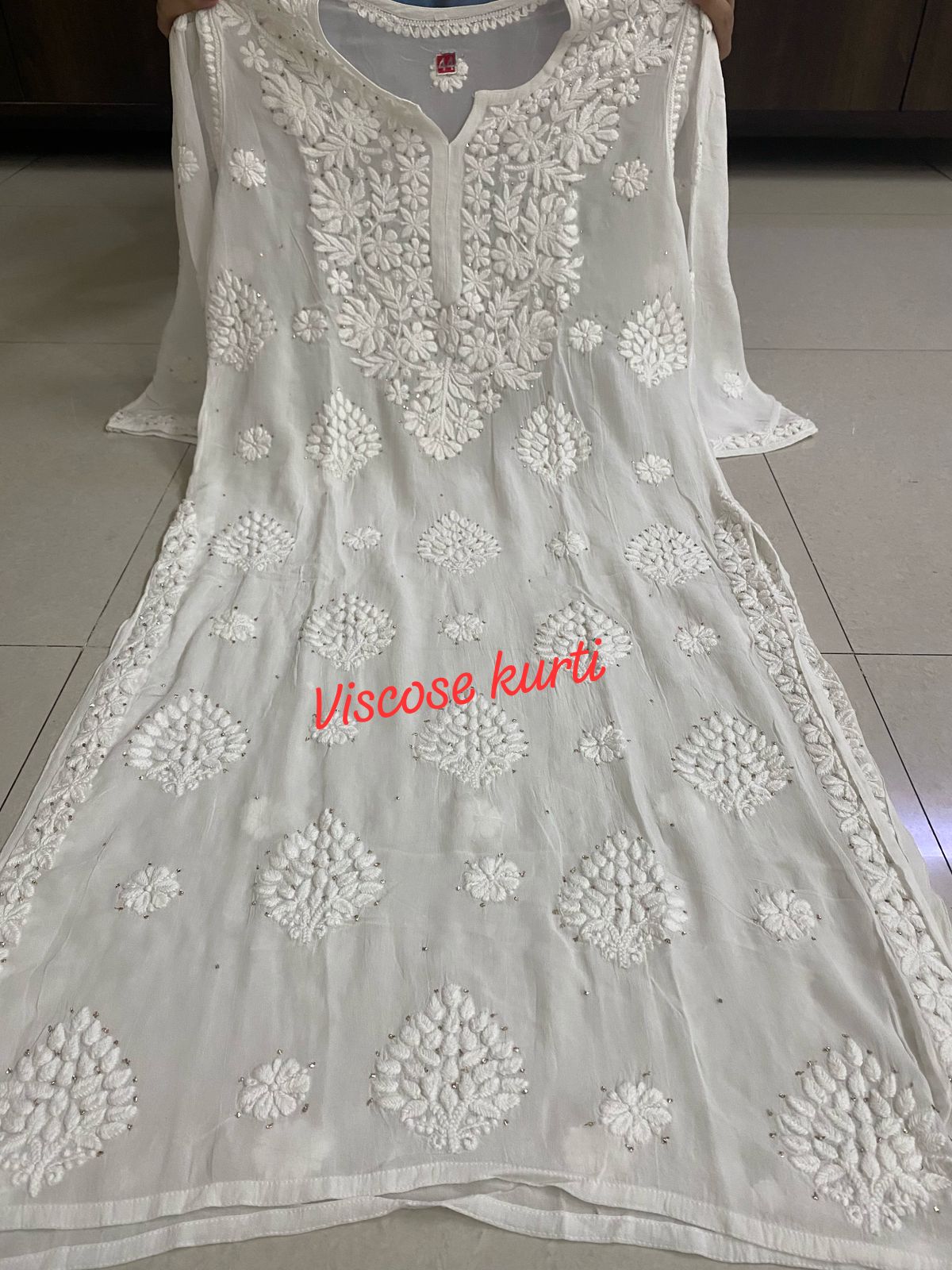 Viscose dyeable 3d work kurti set