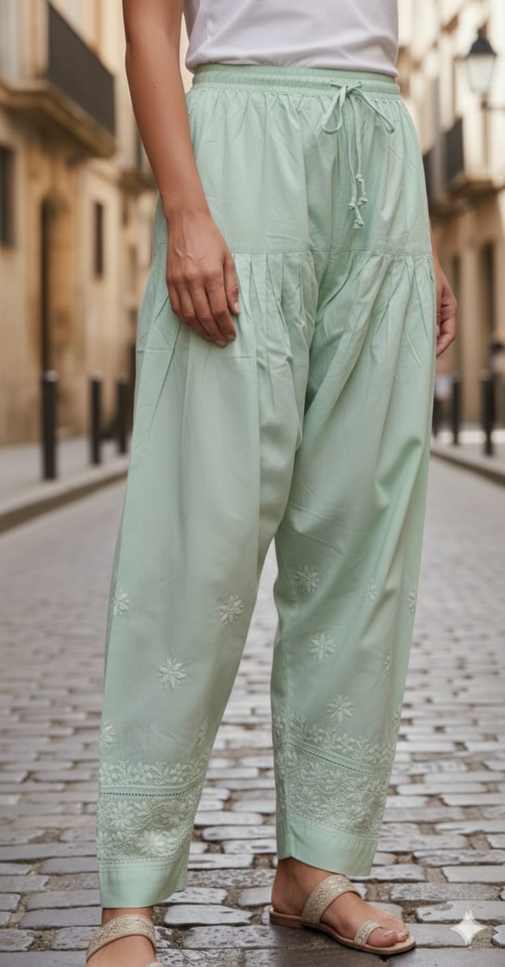 Hand Embroidered Lucknowi Chikankari Pure Cotton Salwar for Women | Dyeable Ethnic Bottom Wear