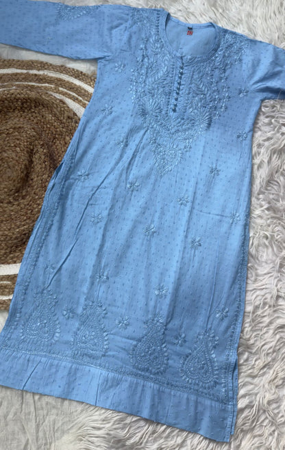 Lucknowi Chikankari Dobby Dyeable Cotton Kurti – Soft Pastel Summer Essential