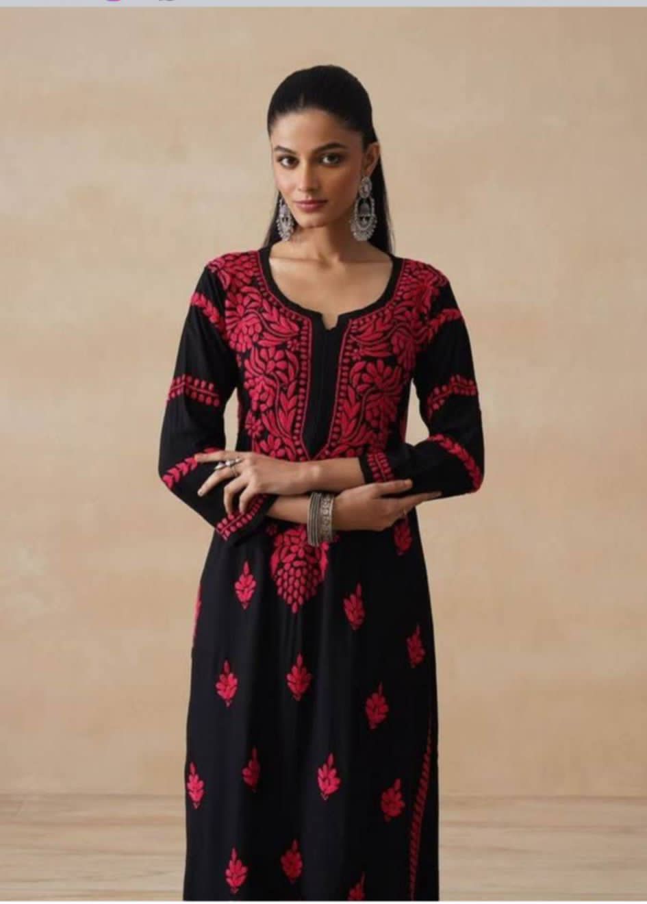 Exclusive Premium Reyon Gala Buti Work Kurta – Black Base with Colour Thread Work